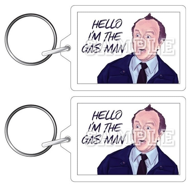 Bottom 90's TV Series Inspired Exclusive Hand Drawn Hello I'm The Gas Man Artwork Keyring