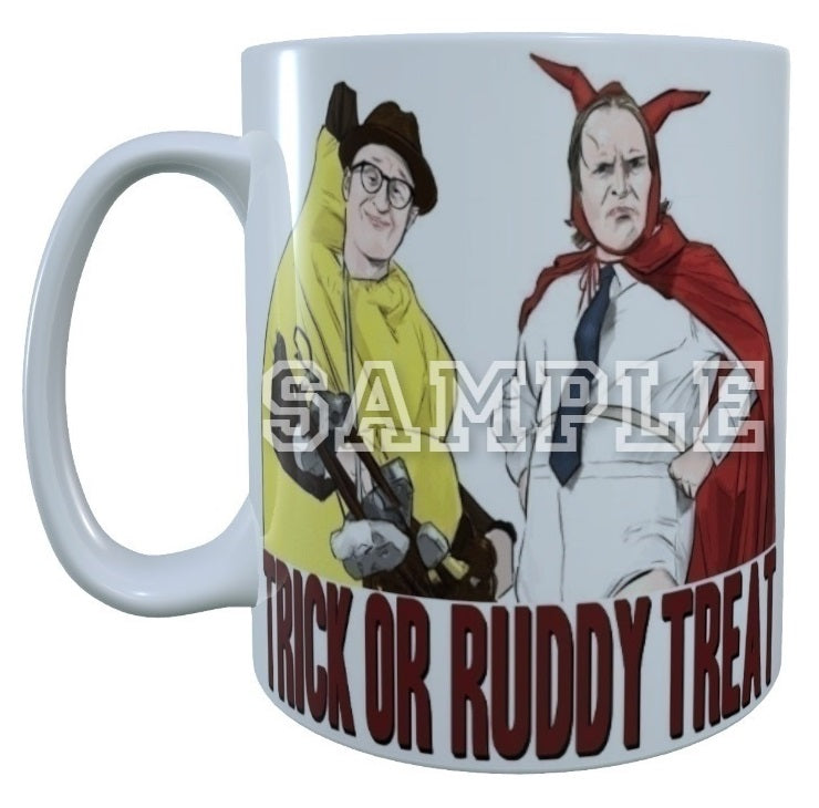 Bottom 90's TV Series Inspired Exclusive Hand Drawn Trick Or Ruddy Treat Artwork Mug