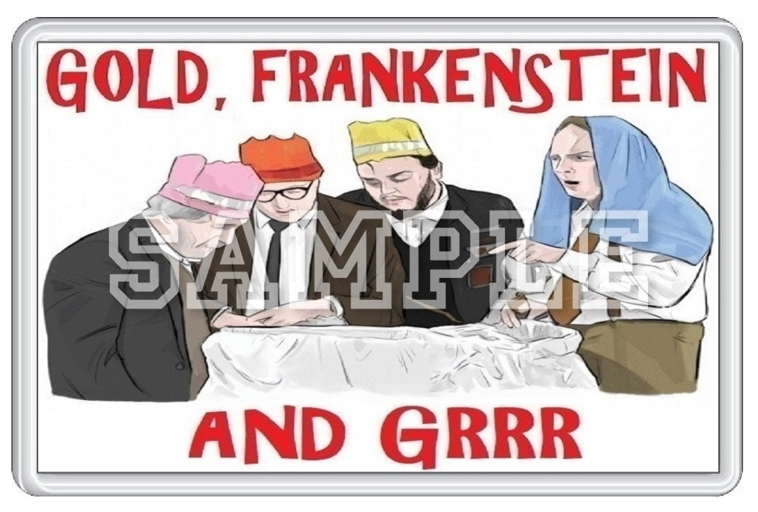 Bottom 90's TV Series Inspired Exclusive Hand Drawn Gold, Frankenstein And Grrr Artwork Fridge Magnet