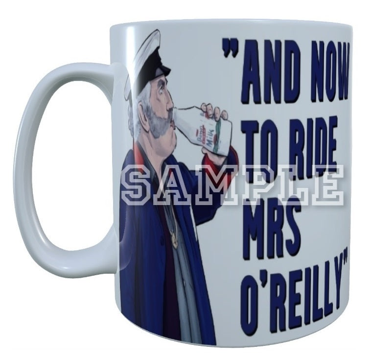 Father Ted 90's TV Series Inspired Exclusive Hand Drawn "And Now To Ride Mrs O'Reilly" Artwork Mug