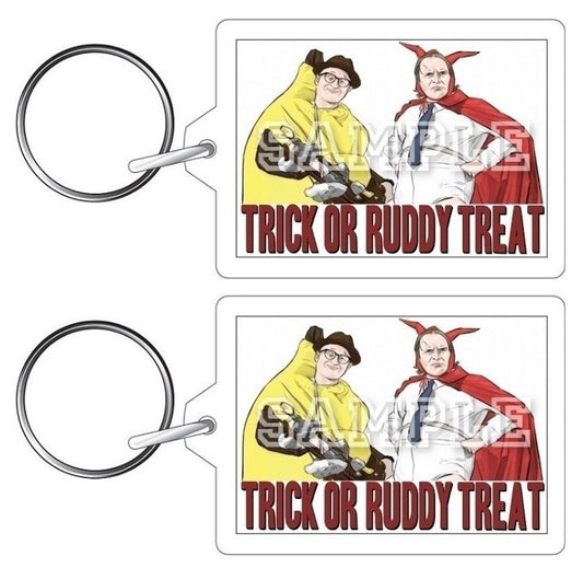 Bottom 90's TV Series Inspired Exclusive Hand Drawn Trick Or Ruddy Treat Artwork Keyring