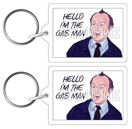 Bottom 90's TV Series Inspired Exclusive Hand Drawn Hello I'm The Gas Man Artwork Keyring