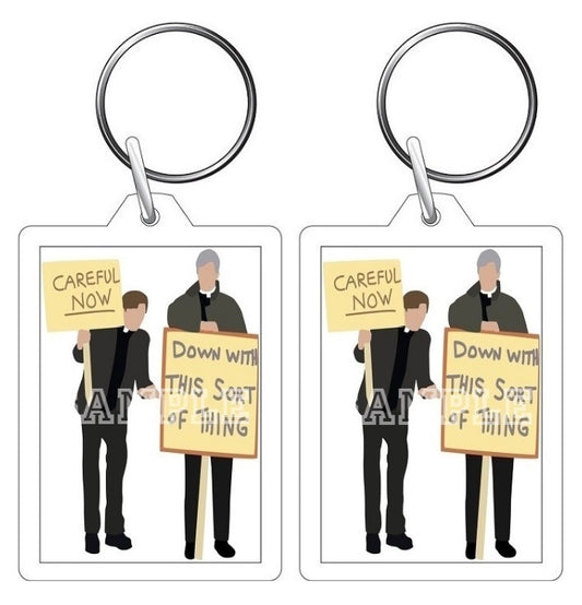 Father Ted 90's TV Series Inspired Exclusive Hand Drawn Down With This Sort Of Thing Artwork Keyring