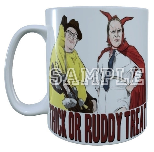 Bottom 90's TV Series Inspired Exclusive Hand Drawn Trick Or Ruddy Treat Artwork Mug