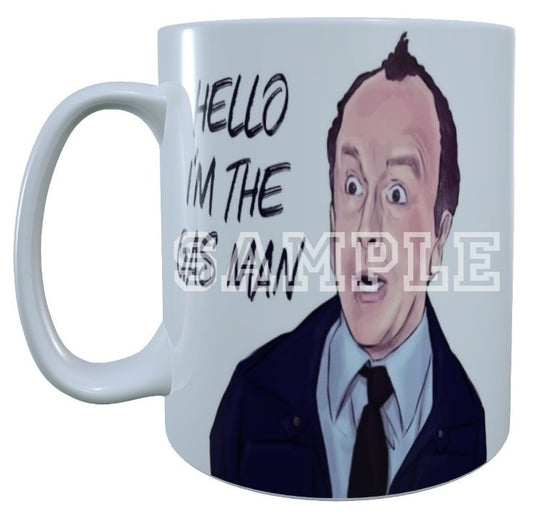 Bottom 90's TV Series Inspired Exclusive Hand Drawn Hello I'm The Gas Man Artwork Mug