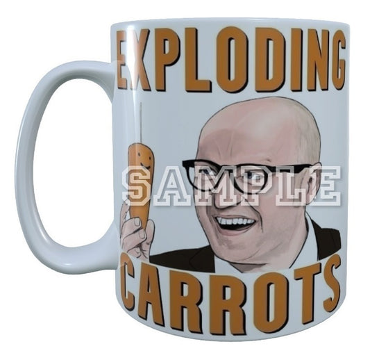 Bottom 90's TV Series Inspired Exclusive Hand Drawn Exploding Carrots Artwork Mug